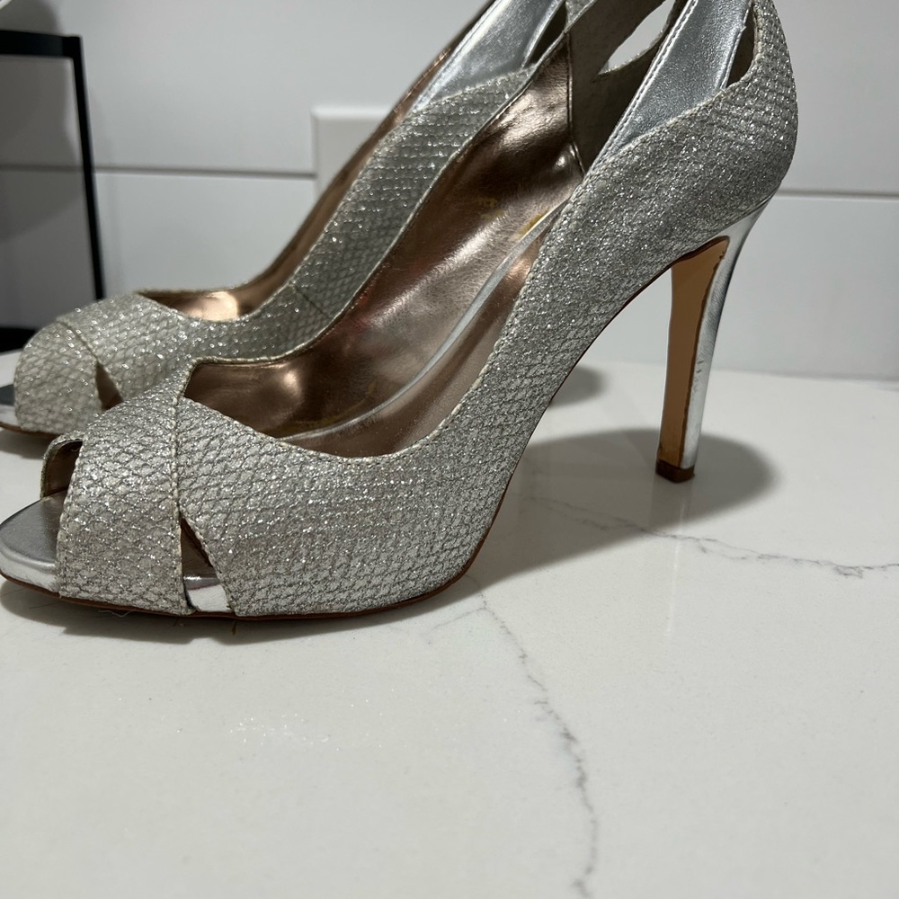 High heel silver shoes by Alfani